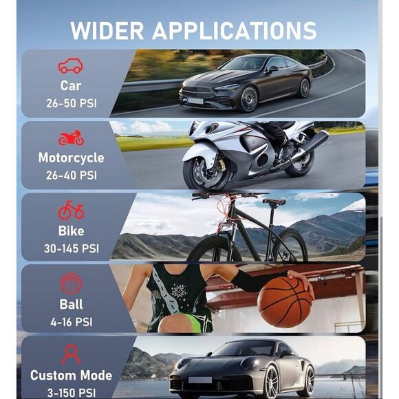 Tire Inflator Portable Air Compressor, Cordless Air Pump for Car Tires with Pres - Picture 4 of 10